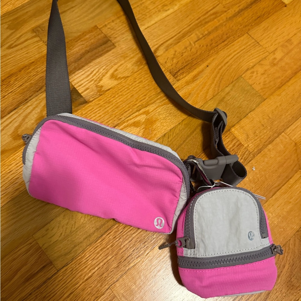 Pink and gray retired Lululemon belt bag